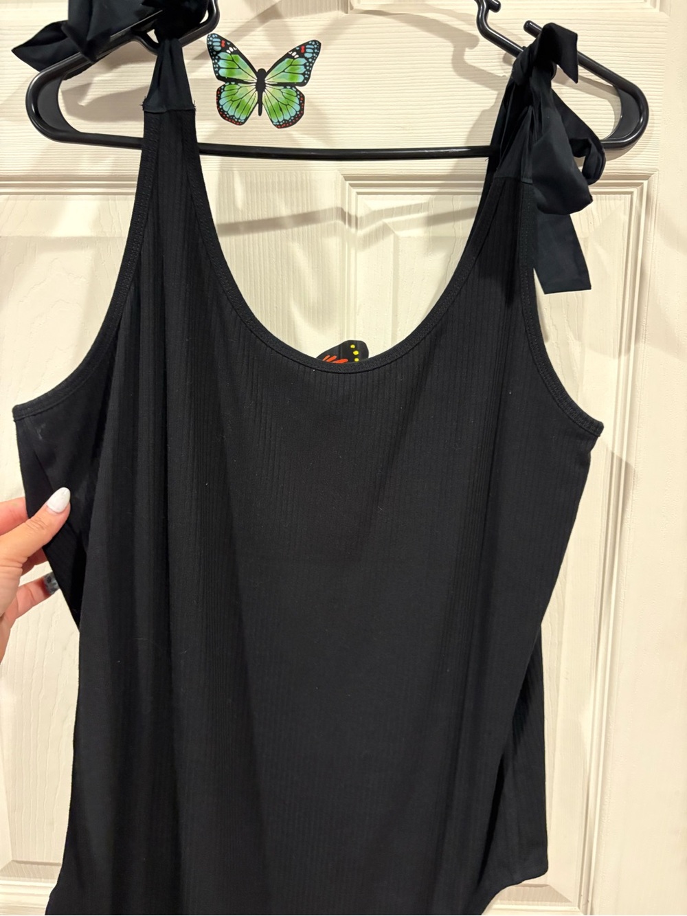 Old Navy Black Tie-Strap Ribbed Tank Top